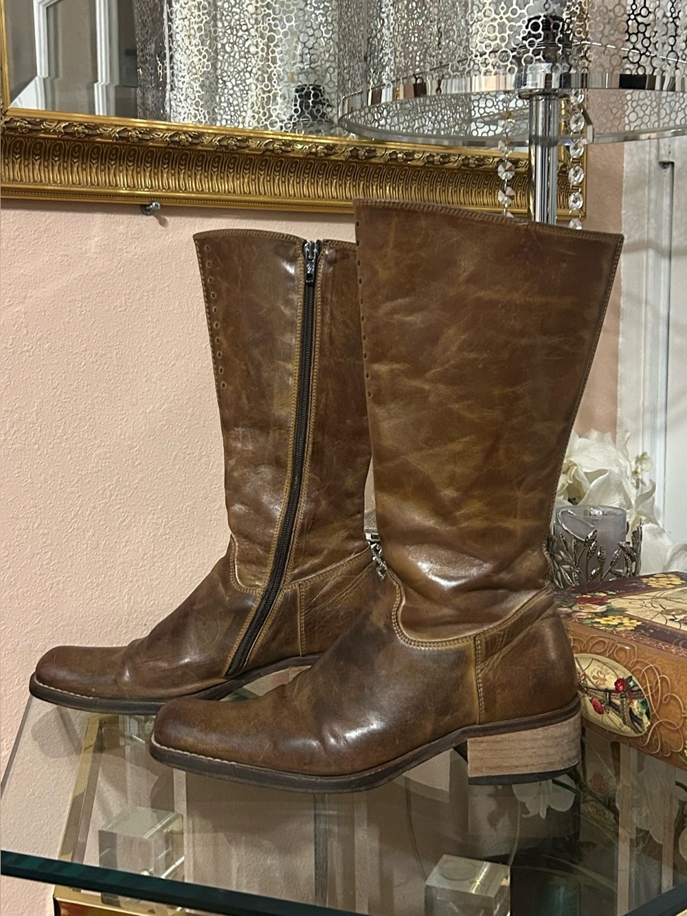 Vintage Wots Campus Boots Brown Vero Cuoio Mid-Calf Heeled & Side Zipper Size 38